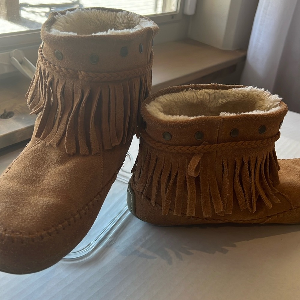 Lucky Brand Suede Leather Moccasin Ankle Boots Fleece Lined
